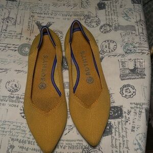 Rothy's Mustard Yellow Flats with Blue Trim